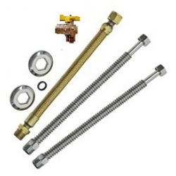 Kit de Ligação de Aquecedor de 3 Flexíveis ( 2 de Água MF de 40 cm e 1 de Gás MF de 40 cm Registro Angular 1/2 npt MF)